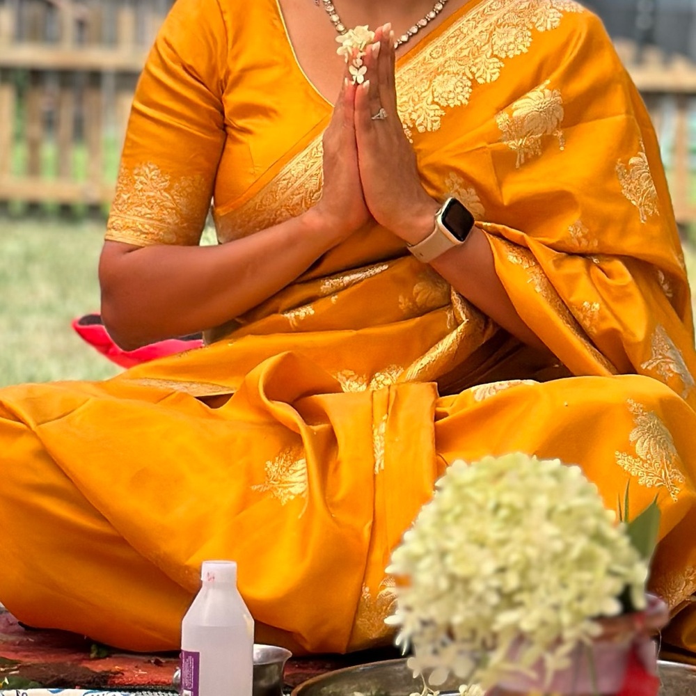 Mustard yellow saree blouse set - Picture 10 of 11
